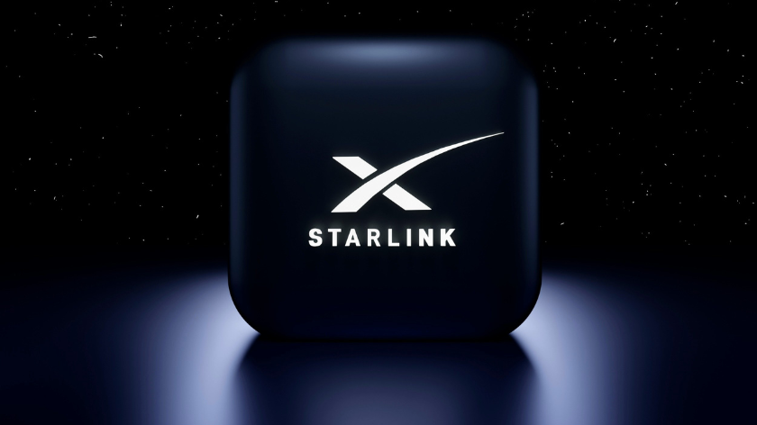 Graphic of Starlink's logo set against a black backdrop of stars in space