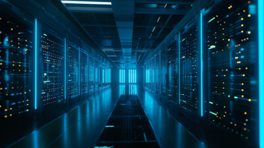 AI-generated generic image of a data centre server room