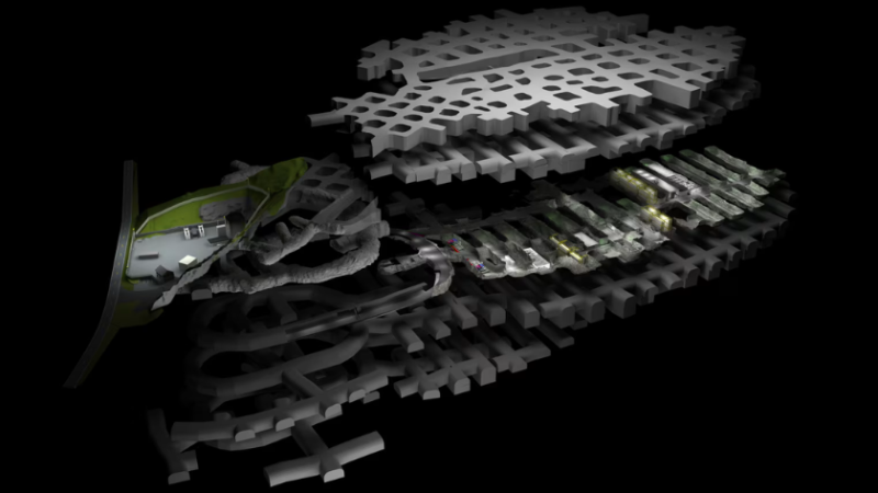 Lefdal Datacentre layout, featuring the network and various layers of data halls