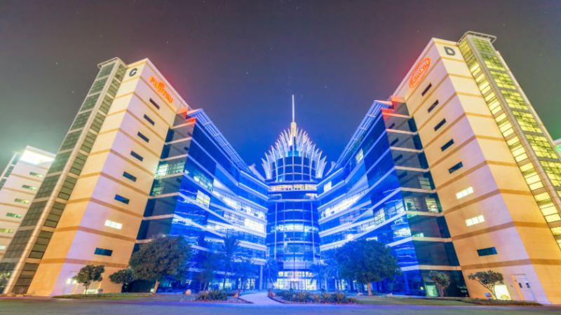 Dubai Silicon Oasis Authority Building at night