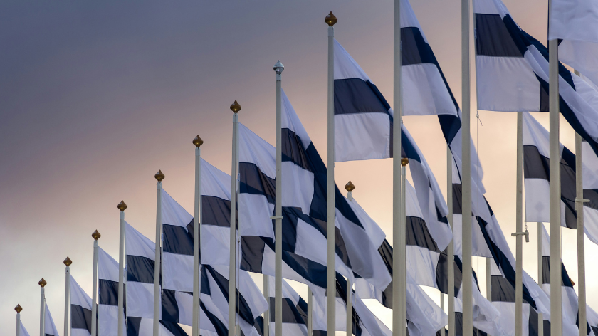 Hundreds of Finnish flags flying during the country's 100th independence day celebrations in the capital, Helsinki