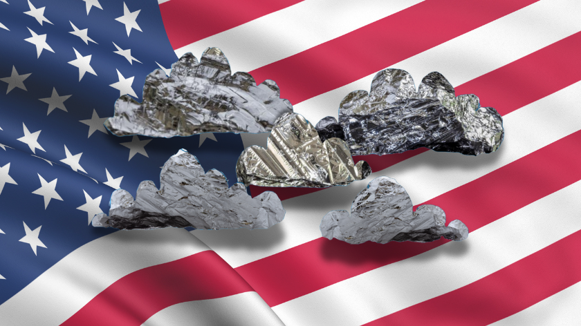 Storm clouds made up of silicon laid in front of the Star Spangled Banner, the flag of the USA