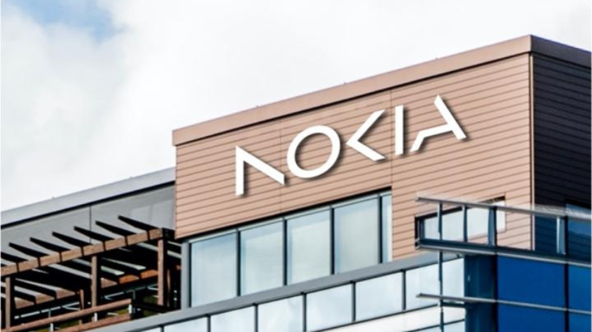 Nokia's logo affixed to the outside of an office building